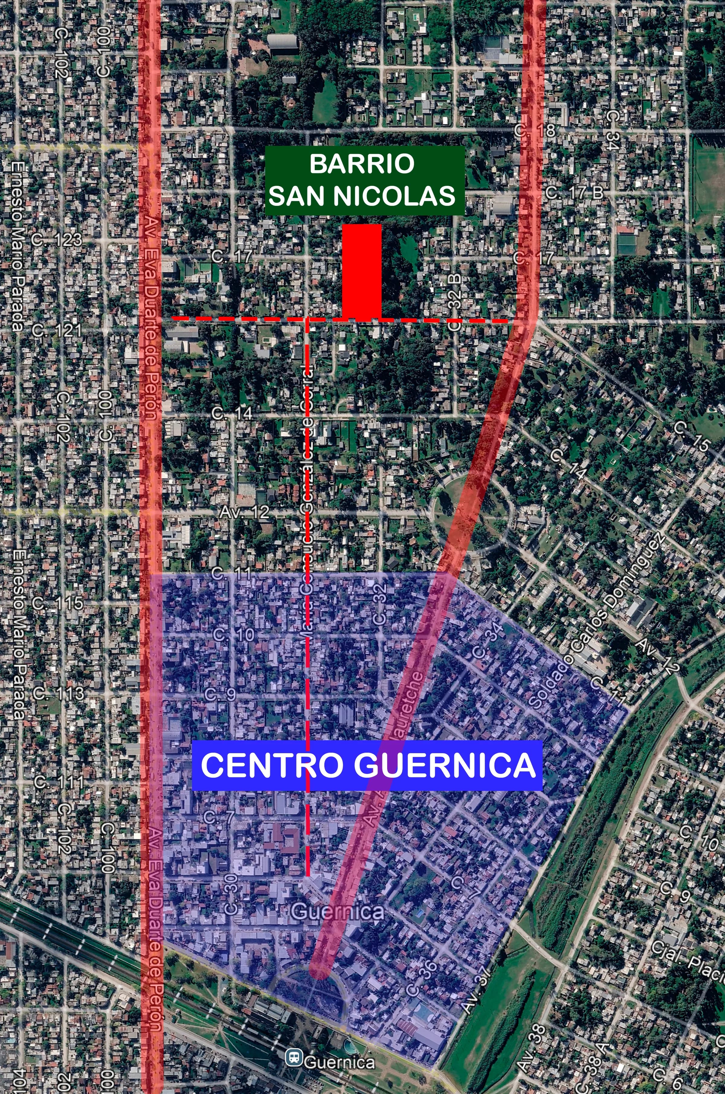 Vista satelital de la zona de Guernica